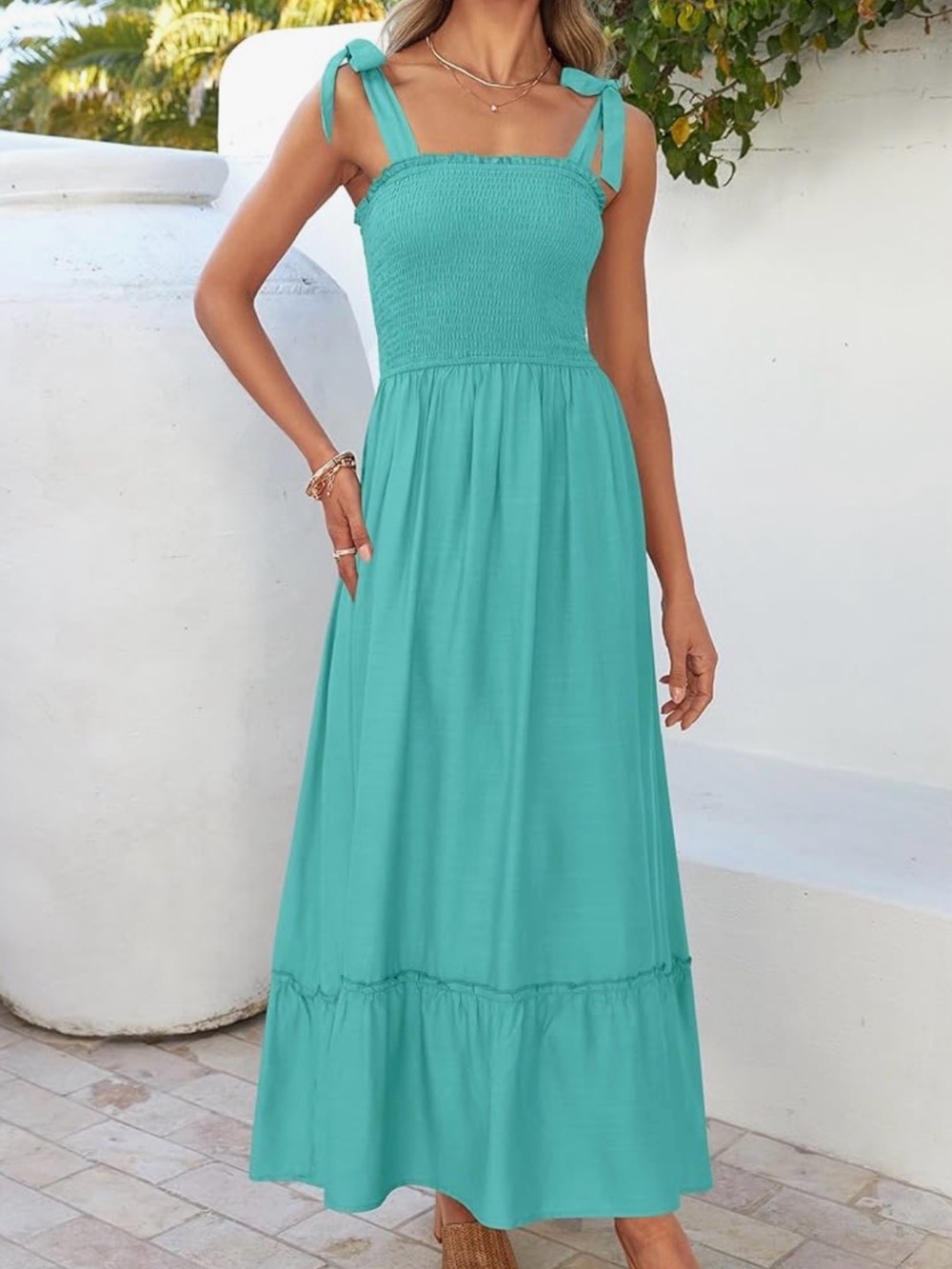 Turquoise Tie-Shoulder Maxi Dress